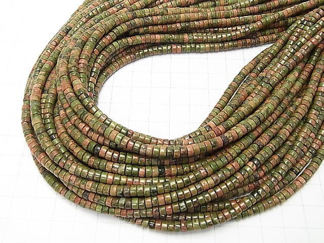 [Video] Unakite Rondelle (Heishi) 4x4x2mm 1strand beads (aprx.15inch / 38cm)