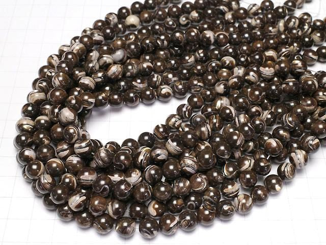 Nacre MOP Marron Ronde 8mm 1 fil perles (env.15inch/38cm)