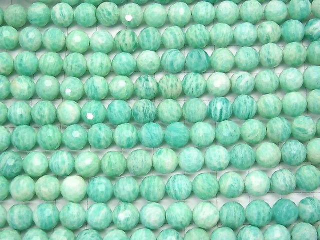 [Video] High Quality!  Amazonite AA 128Faceted Round 7.5mm 1strand beads (aprx.15inch/36cm)