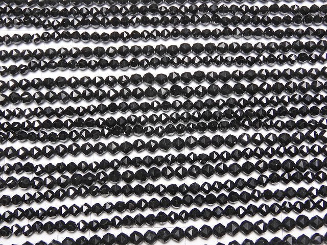 [Video] High Quality! Black Spinel AAA Star Faceted Round 4mm 1-Strand Beads (approx. 15 inches/37 cm)