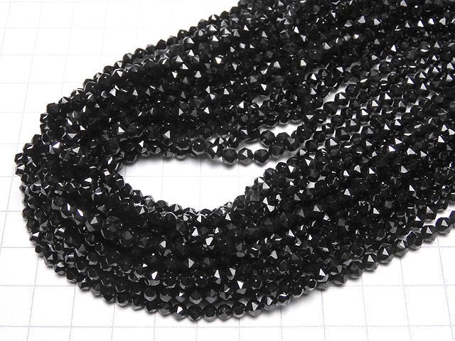 [Video] High Quality Black Spinel AA Star Faceted Round 4mm 1strand beads (aprx.15inch / 38cm)