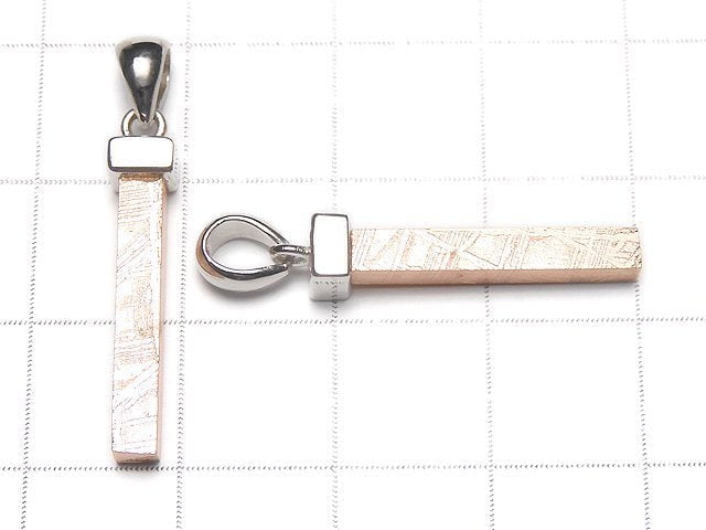 Meteorite (Muonionalusta ) Square Stick Pendant 22x3x3mm Pink Gold Silver925