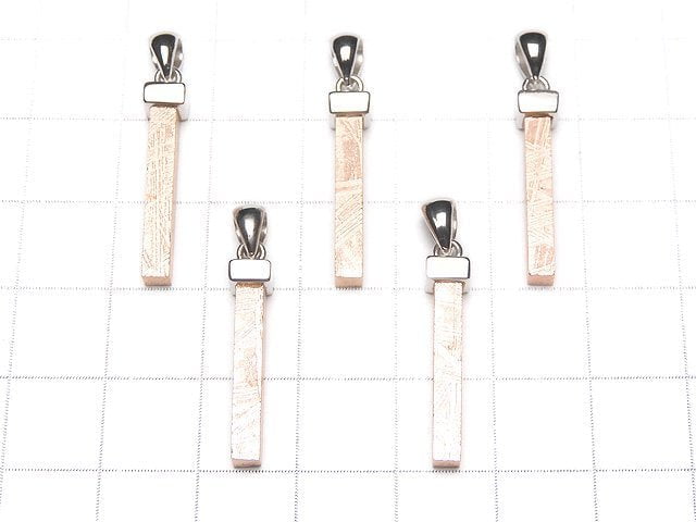 Meteorite (Muonionalusta ) Square Stick Pendant 22x3x3mm Pink Gold Silver925