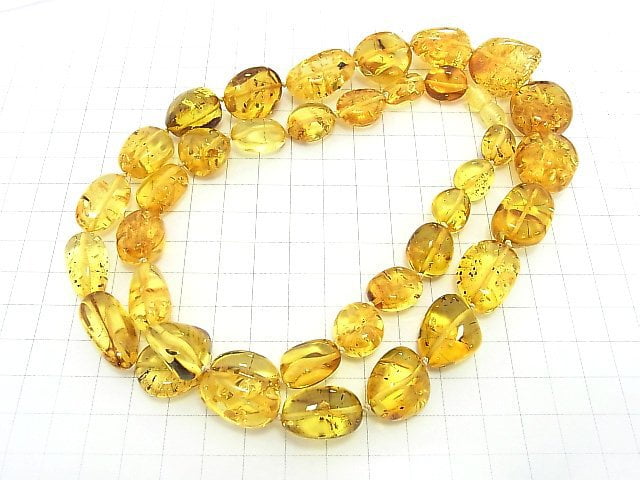 [Video] [One of a kind] High Quality Baltic Amber AAA Nugget Necklace 1strand beads (aprx.27inch / 68cm) NO.85