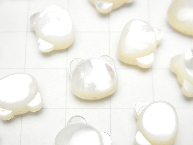 White Shell (Silver-lip Oyster) AAA Bear Motif 10x9mm [Drilled Hole] 1pc