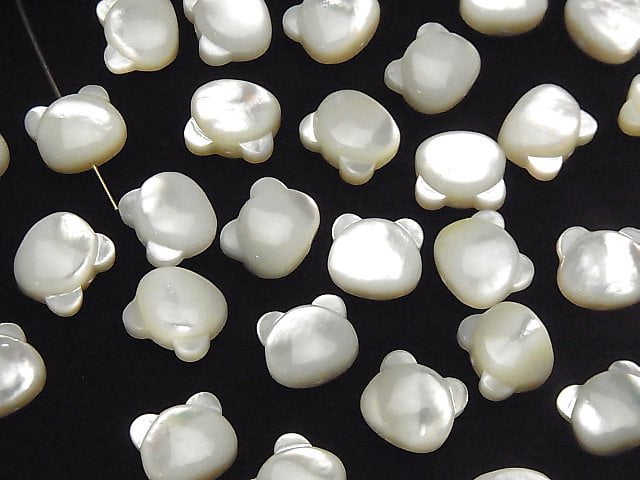 White Shell (Silver-lip Oyster) AAA Bear Motif 10x9mm [Drilled Hole] 1pc $1.79!