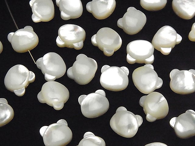 White Shell (Silver-lip Oyster) AAA Bear Motif 10x9mm [Drilled Hole] 1pc