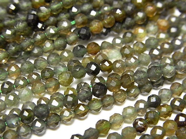 [Video]High Quality! Green Tourmaline AAA- Faceted Round 3mm 1strand beads (aprx.15inch/37cm)