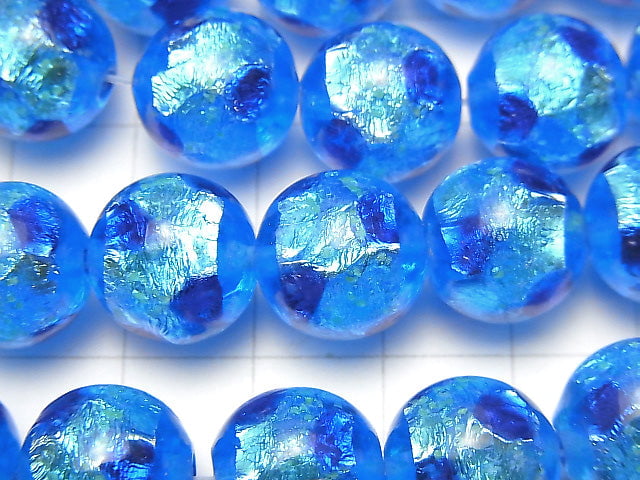 [Video] Lampwork Beads Round 12mm [Blue x Light Blue/Luminous type] 1/4 or 1strand beads (aprx.14inch/34cm)