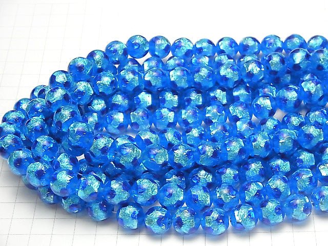 Lampwork Beads Round 12mm [Blue x Light Blue/Luminous type ] 1/4 or 1strand beads (aprx.14inch/34cm)