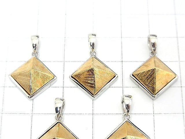 Meteorite (Muonionalusta) Pyramid Pendant 16x16mm Gold 1pc Silver925