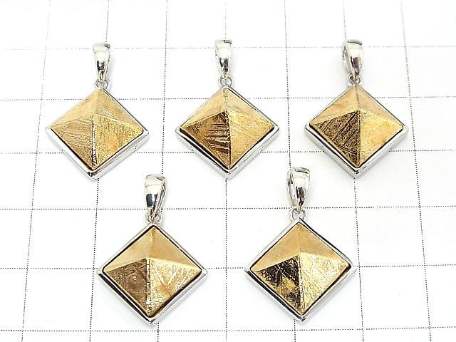 Meteorite (Muonionalusta) Pyramid Pendant 16x16mm Gold 1pc Silver925