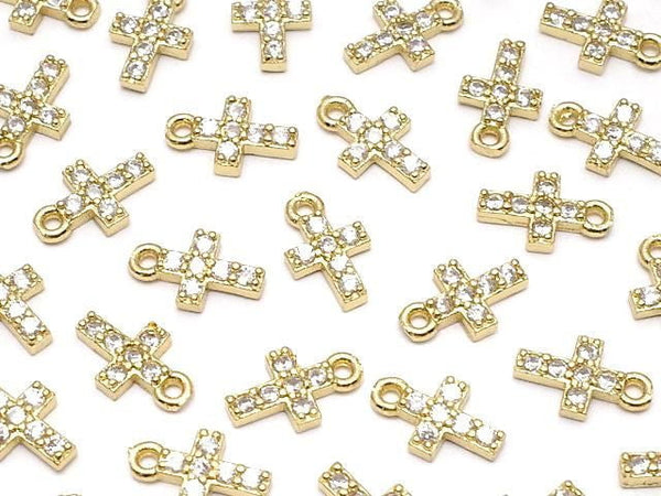 Metal parts 8x5mm Cross Gold color (with CZ) 2pcs