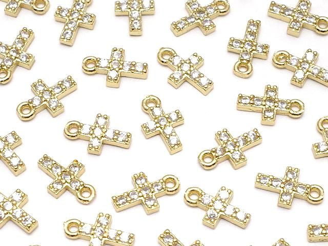 Metal parts 8x5mm Cross Gold color (with CZ) 2pcs