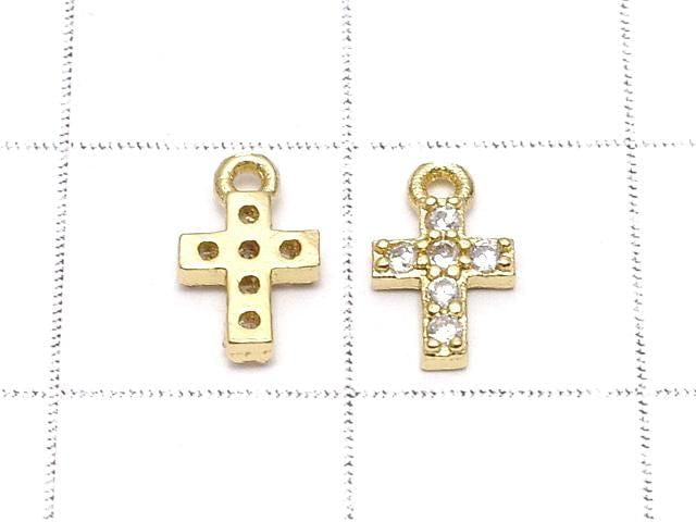 Metal parts 8x5mm Cross Gold color (with CZ) 2pcs