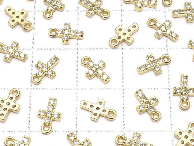 Metal parts 8x5mm Cross Gold color (with CZ) 2pcs