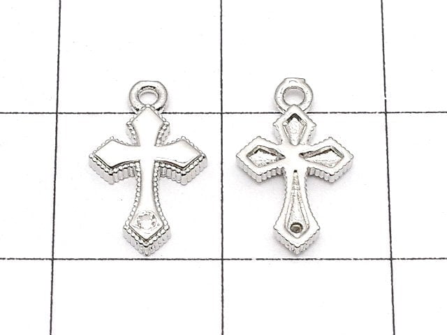 Metal parts 12x7mm Cross Silver color (with CZ) 2pcs