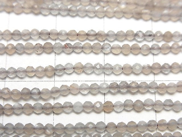 [Video]High Quality! Light Brown Gray Moonstone AA++ Faceted Round 2mm 1strand beads (aprx.15inch/37cm)