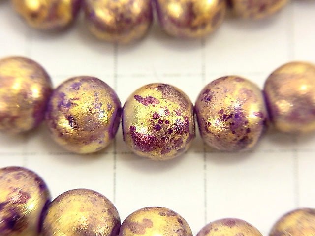 1strand $2.79! Glass Beads Round 8mm [Purple x Gold] 1strand beads (aprx.14inch / 34cm)