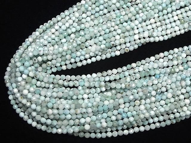 [Video]High Quality! Larimar Pectolite AA Faceted Round 3mm half or 1strand beads (aprx.15inch/37cm)