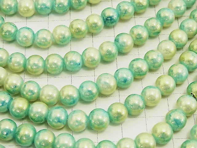 1strand $2.79! Glass Beads Round 8mm [Blue Green x Gold] 1strand beads (aprx.14inch / 34cm)