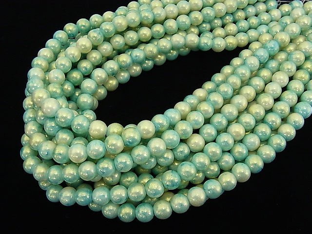 1strand $2.79! Glass Beads Round 8mm [Blue Green x Gold] 1strand beads (aprx.14inch / 34cm)