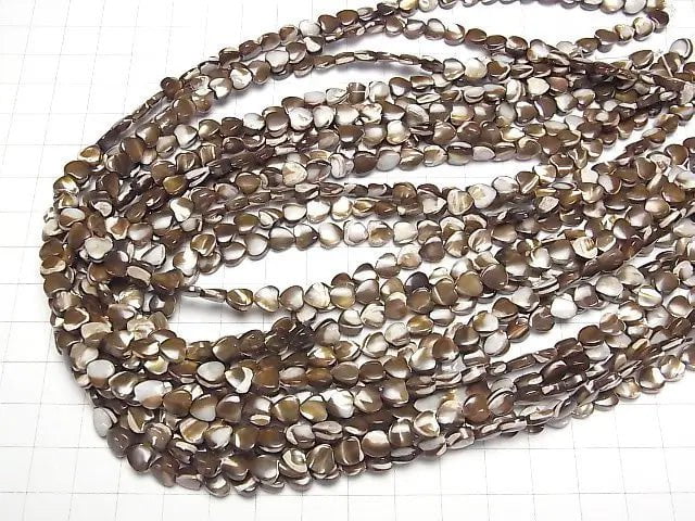 [Video]Mother of Pearl MOP Brown Vertical Hole Heart Shape 6x6x3mm 1strand beads (aprx.15inch/38cm)