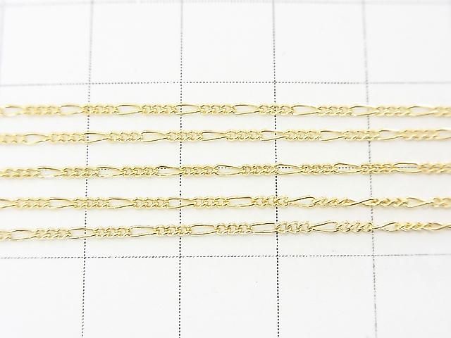 14KGF Figaro (Long and Short) Chain, 1.2mm width, 10cm
