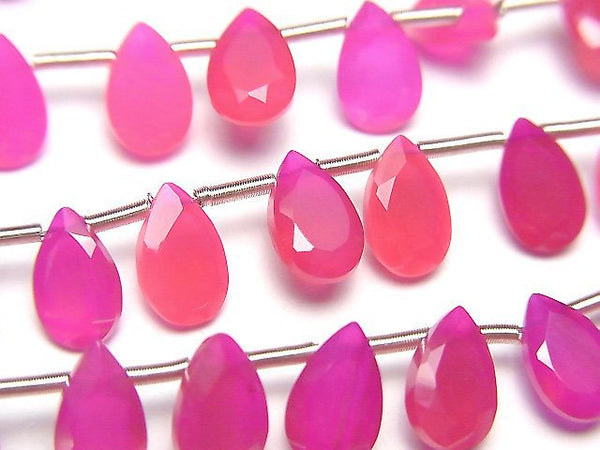 [Video]High Quality Fuchsia Pink Chalcedony AAA Pear Shape Faceted 8x5mm 1strand (18pcs)