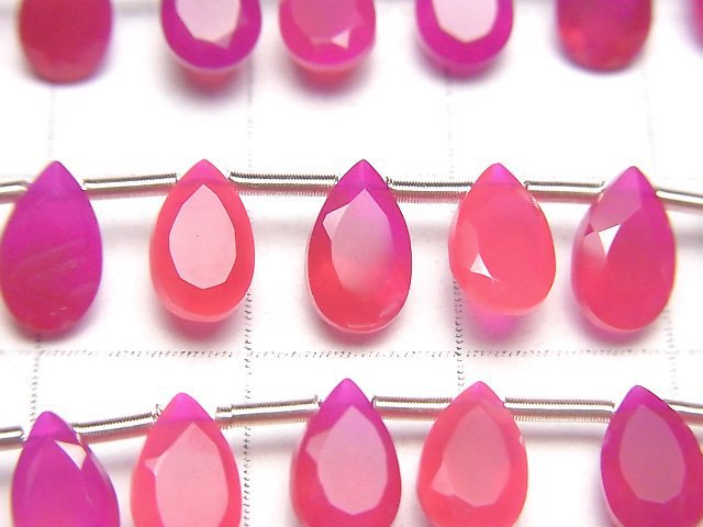 [Video]High Quality Fuchsia Pink Chalcedony AAA Pear Shape Faceted 8x5mm 1strand (18pcs)