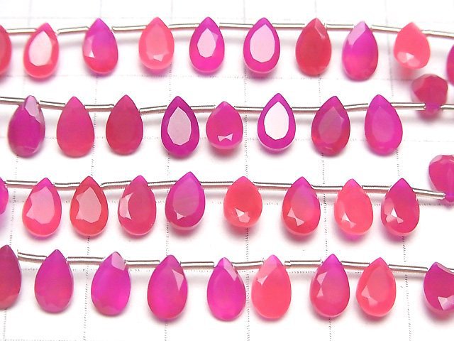 [Video]High Quality Fuchsia Pink Chalcedony AAA Pear Shape Faceted 8x5mm 1strand (18pcs)