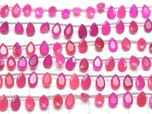 [Video]High Quality Fuchsia Pink Chalcedony AAA Pear Shape Faceted 8x5mm 1strand (18pcs)