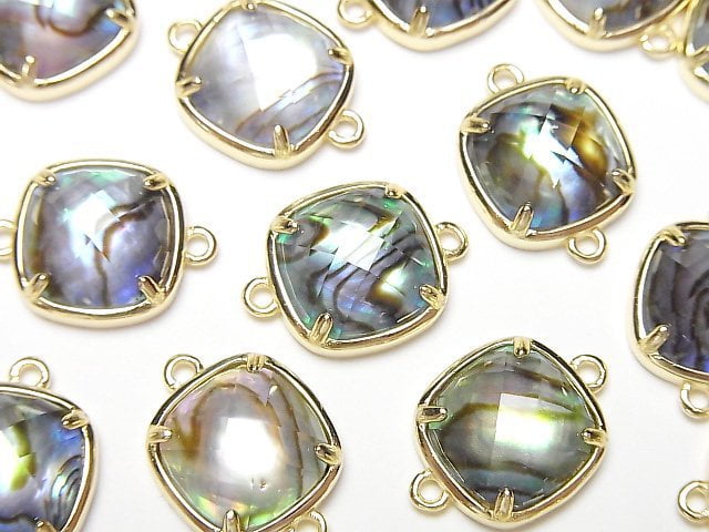 [Video] Abalone Shell x Crystal AAA Bezel Setting Faceted Square 12x12mm [Both Side] 18KGP 1pc