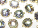 [Video] Abalone Shell x Crystal AAA Bezel Setting Faceted Square 12x12mm [Both Side] 18KGP 1pc