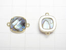 [Video] Abalone Shell x Crystal AAA Bezel Setting Faceted Square 12x12mm [Both Side] 18KGP 1pc