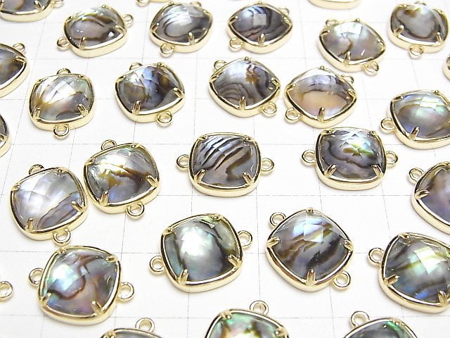 [Video] Abalone Shell x Crystal AAA Bezel Setting Faceted Square 12x12mm [Both Side] 18KGP 1pc