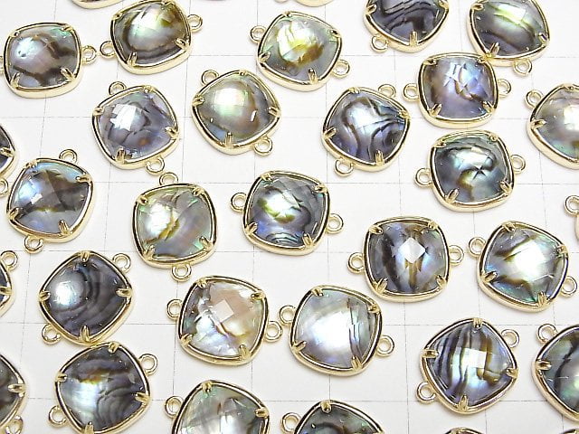 [Video] Abalone Shell x Crystal AAA Bezel Setting Faceted Square 12x12mm [Both Side] 18KGP 1pc