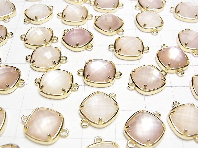 [Video] Pink Shell x Crystal AAA Bezel Setting Faceted Square 12x12mm [Both Side] 18KGP 1pc