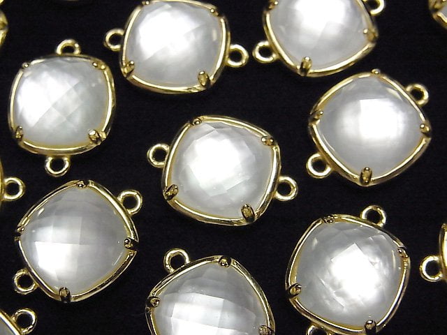 [Video] White Shell x Crystal AAA Bezel Setting Faceted Square 12x12mm [Both Side] 18KGP 1pc