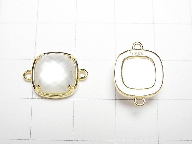[Video] White Shell x Crystal AAA Bezel Setting Faceted Square 12x12mm [Both Side] 18KGP 1pc