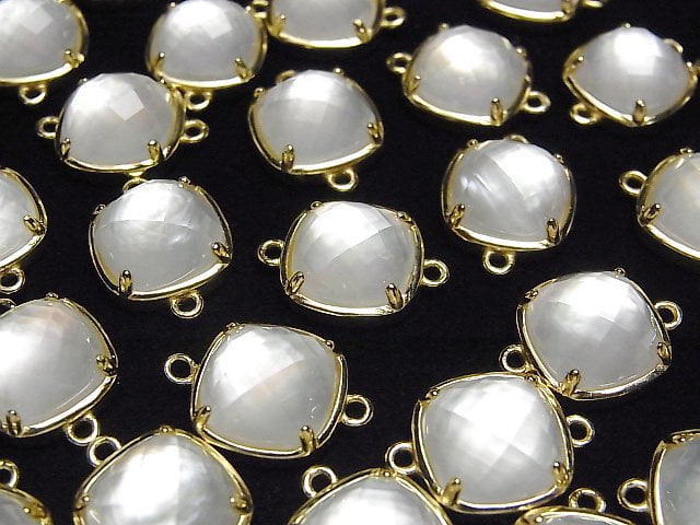 [Video] White Shell x Crystal AAA Bezel Setting Faceted Square 12x12mm [Both Side] 18KGP 1pc