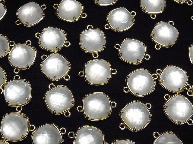[Video] White Shell x Crystal AAA Bezel Setting Faceted Square 12x12mm [Both Side] 18KGP 1pc
