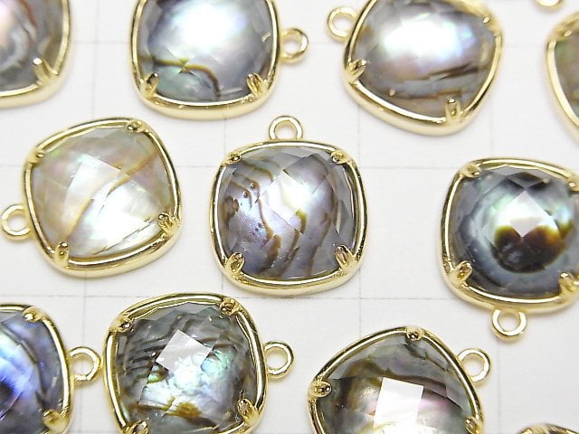 [Video] Abalone Shell x Crystal AAA Bezel Setting Faceted Square 12x12mm [One Side] 18KGP 1pc