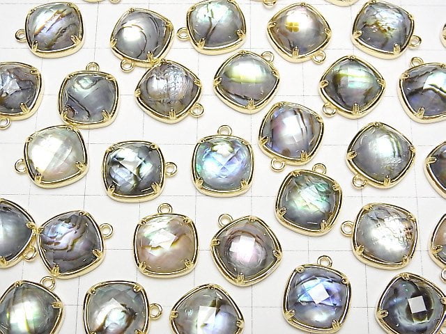 [Video] Abalone Shell x Crystal AAA Bezel Setting Faceted Square 12x12mm [One Side] 18KGP 1pc