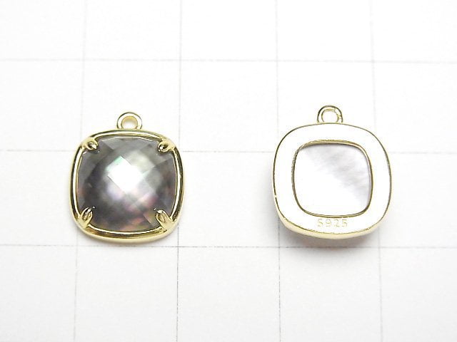 [Video] Black Shell x Crystal AAA Bezel Setting Faceted Square 12x12mm [One Side] 18KGP 1pc