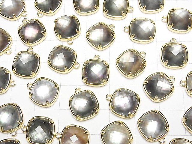 [Video] Black Shell x Crystal AAA Bezel Setting Faceted Square 12x12mm [One Side] 18KGP 1pc
