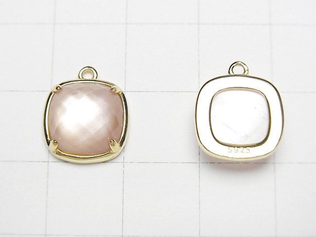 [Video] Pink Shell x Crystal AAA Bezel Setting Faceted Square 12x12mm [One Side] 18KGP 1pc