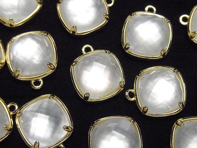 [Video] White Shell x Crystal AAA Bezel Setting Faceted Square 12x12mm [One Side] 18KGP 1pc