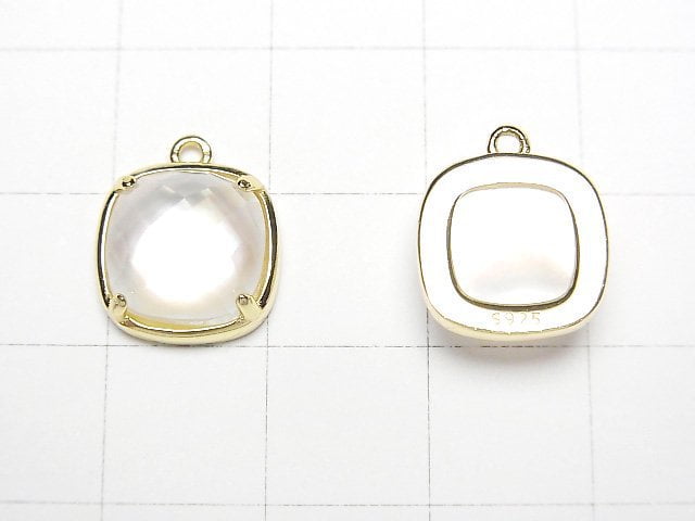 [Video] White Shell x Crystal AAA Bezel Setting Faceted Square 12x12mm [One Side] 18KGP 1pc