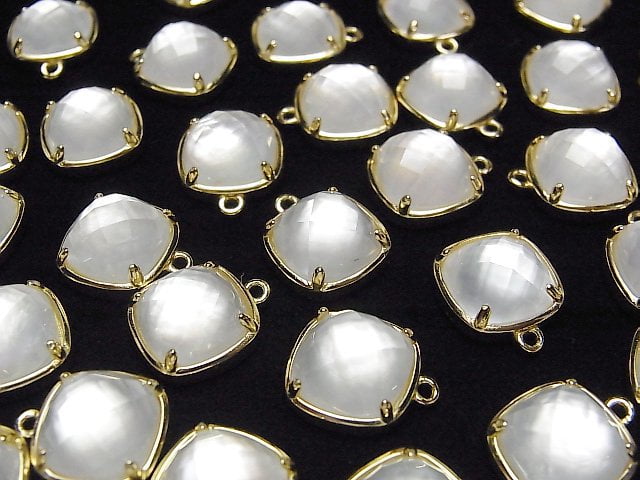 [Video] White Shell x Crystal AAA Bezel Setting Faceted Square 12x12mm [One Side] 18KGP 1pc